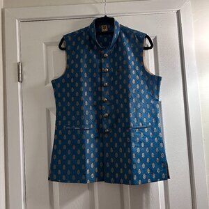 India Blue and Gold Vest - Weddings Male Medium